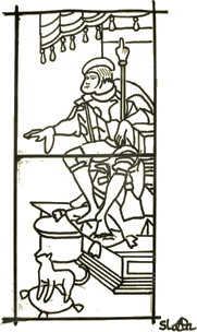 Kaldar rendant la justice, d�tail d'un vitrail du palais de Lumn�, par SLo.