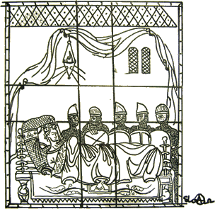 La mort de Regeran-le-Maudit, d�tail du grand vitrail du palais de Doran, par SLo.